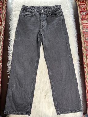 H&M Washed Black High Rise Relaxed Straight Jeans